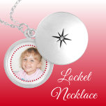 Add photo red and white personalized locket necklace<br><div class="desc">Personalized locket necklace gift.
Replace the photo with your own.
Red and white.</div>