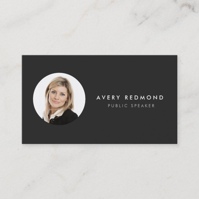 Add Photo Template For Professionals Modern Black Business Card (Front)
