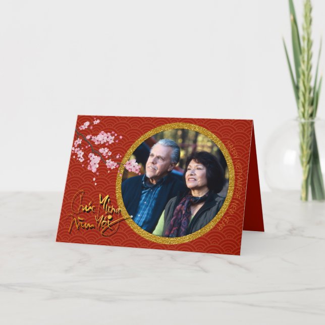 Add photo Tet Hoa Anh Dao Vietnamese New Year GC Holiday Card (Front)