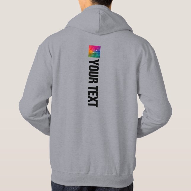 Add Photo Text Mens Modern Double Sided Print Grey Hoodie (Back)