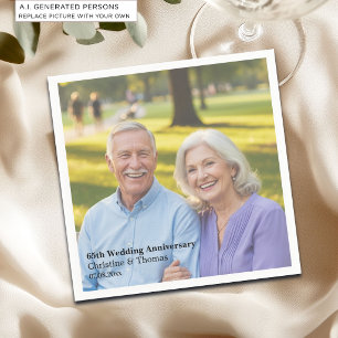 Add Photo Text Overlay 65th Wedding Anniversary  Napkin