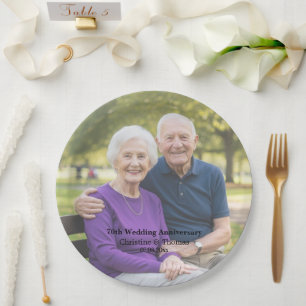 Add Photo Text Overlay 70th Wedding Anniversary Paper Plate