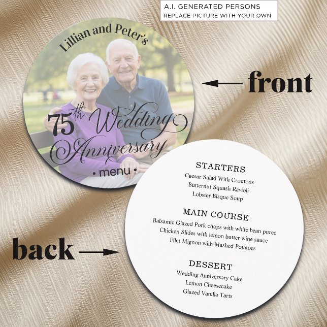 Add Photo Text Overlay 75th Wedding Anniversary  Menu (Creator Uploaded)