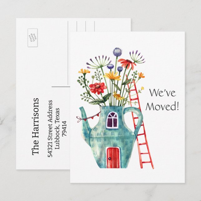 Add Photo, We've Moved, Whimsical Postcard (Front/Back)