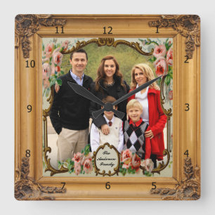 ADD PHOTO WOOD FRAME  SQUARE WALL CLOCK