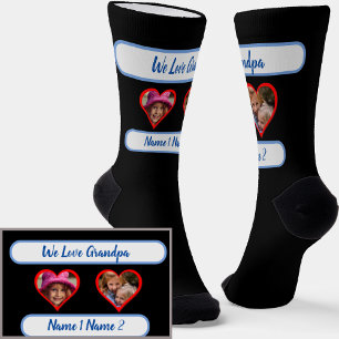 Add Photos Names, Grandkids in Hearts for Grandpa  Socks