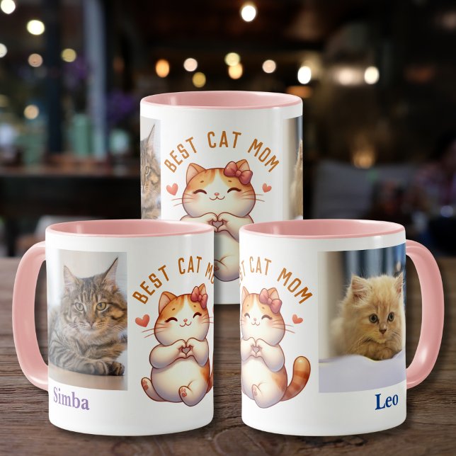 Add Photos Names Message Customized Cat Themed Mug (Creator Uploaded)