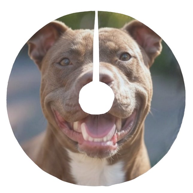 Add Pit Bull Photo Customize Brushed Polyester Tree Skirt (Front)