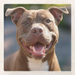 Add Pit Bull Photo Customize Glass Coaster