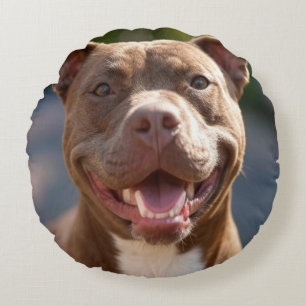 Add Pit Bull Photo Customize Round Pillow