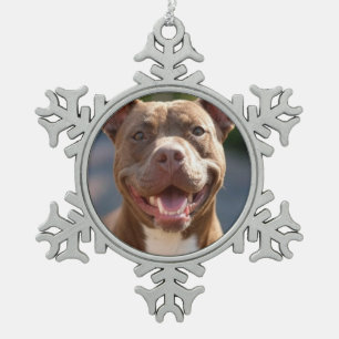 Add Pit Bull Photo Customize Snowflake Pewter Christmas Ornament