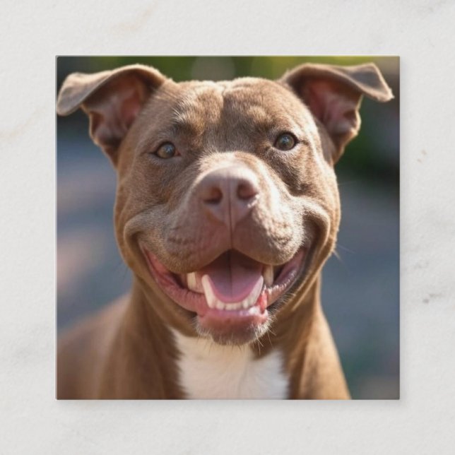 Add Pit Bull Photo Customize Square Business Card (Front)