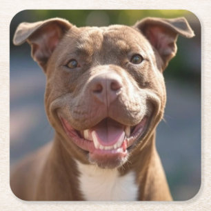 Add Pit Bull Photo Customize Square Paper Coaster