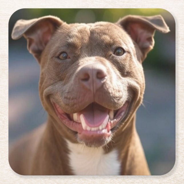 Add Pit Bull Photo Customize Square Paper Coaster (Front)