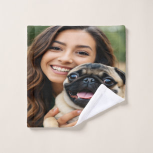 Add Pug Photo Personalize Customize Bath Towel Set