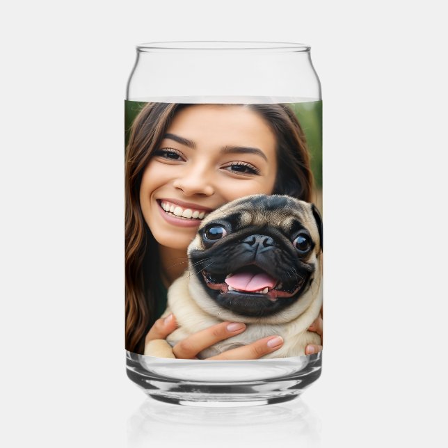 Add Pug Photo Personalize Customize Can Glass (Front)