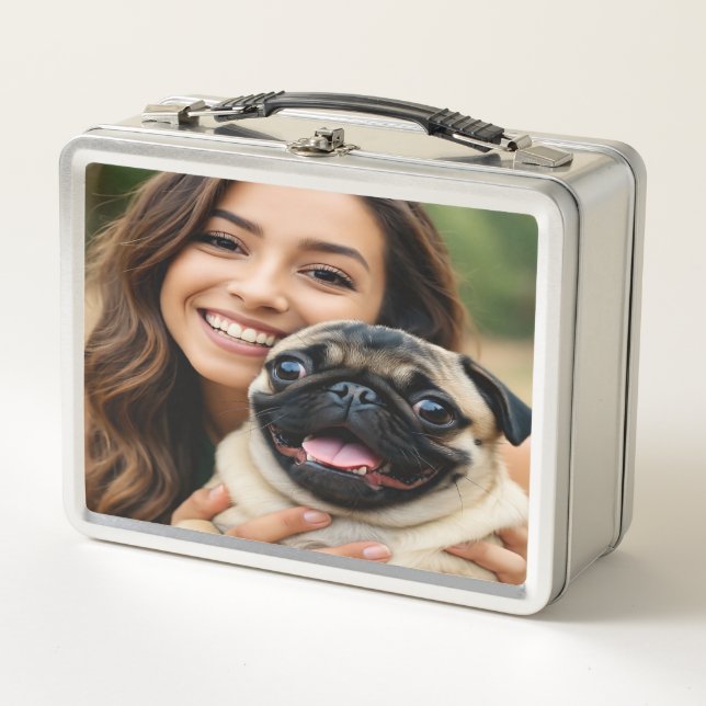 Add Pug Photo Personalize Customize Metal Lunch Box (Front)