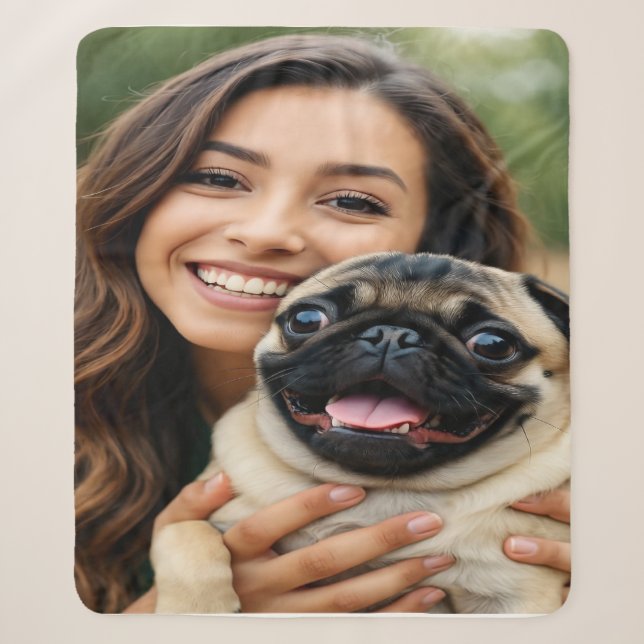 Add Pug Photo Personalize Customize Sherpa Blanket (Front)