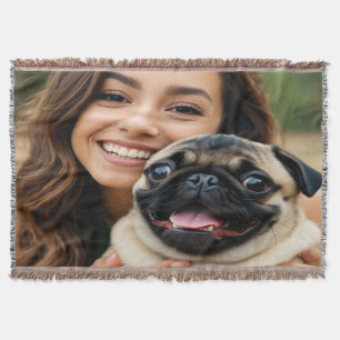 Add Pug Photo Personalize Customize Throw Blanket