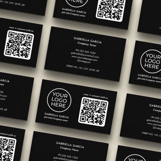 Add QR Code Black Logo Business Card (Card shown in standard size.)