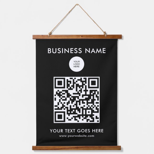 Add QR Code Business Company Logo Text Customer Hanging Tapestry (Front)