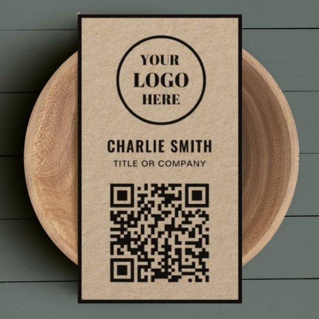 Add QR Code Or Logo l Modern Rustic Black Script Business Card (Creator Uploaded)
