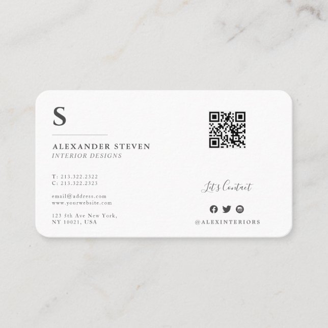 Add QR Code Professional Black and White Business Card (Front)