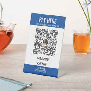 Add QR Code Venmo Pay Here Blue Pedestal Sign