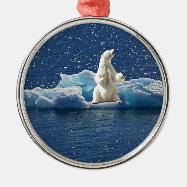 Add SLOGAN to Save Polar Bears Arctic Planet Ice Metal Ornament (Front)