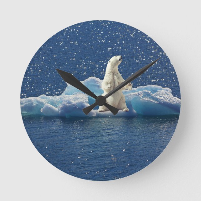 Add SLOGAN to Save Polar Bears Arctic Planet Ice Round Clock (Front)