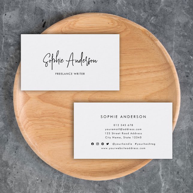 Add Social Media Trendy Modern Script Minimalist Business Card (Creator Uploaded)
