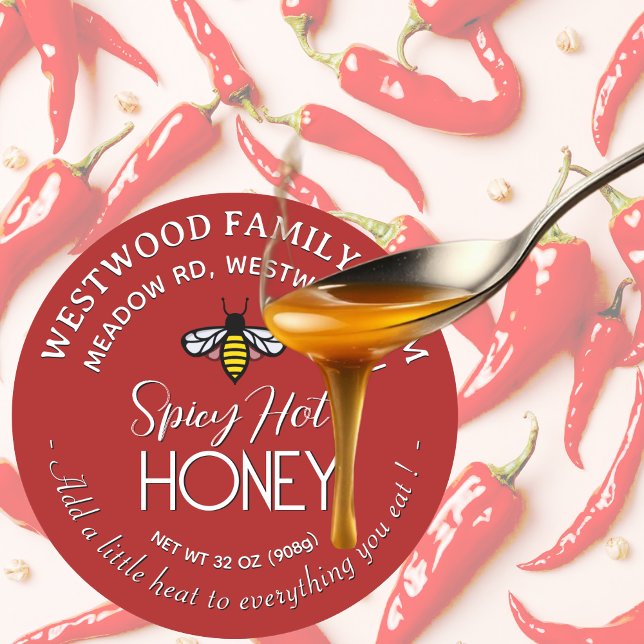 Add Some Heat Red Hot Honey Label with Cute Bee (Creator Uploaded)