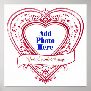Add Special Message Photo Red Hearts Poster