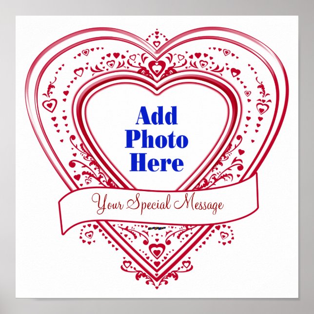 Add Special Message Photo Red Hearts Poster (Front)