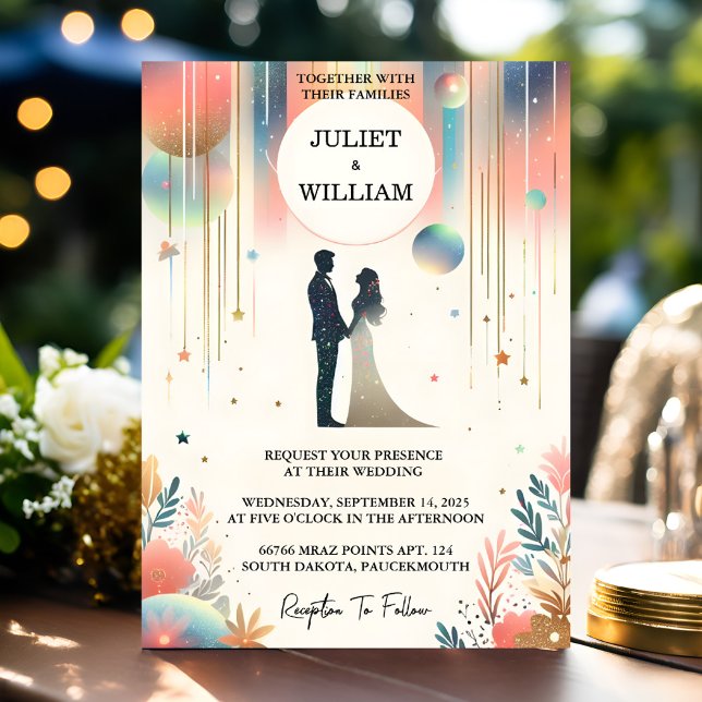 Add Stars Glam Bright Pastel Ombre Glitter Wedding Invitation (Creator Uploaded)