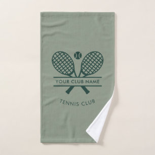 Add Tennis Club Name Rackets and Ball Motif Custom Hand Towel