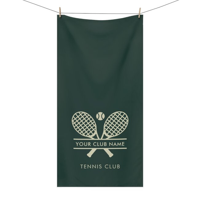 Add Tennis Club Name Team Members Swag Green Bath Towel (Lawn Tennis Rackets Motif Green Bath Towel)