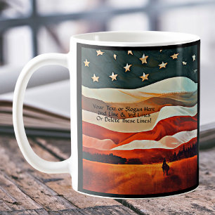 Add Text - Cowboy Riding into Flag Sunset Coffee Mug