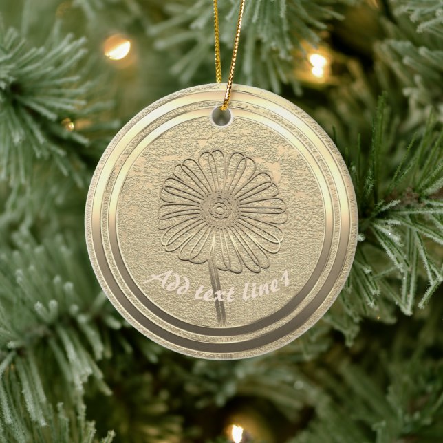 Add Text Gold Daisy Ceramic Ornament (Tree)