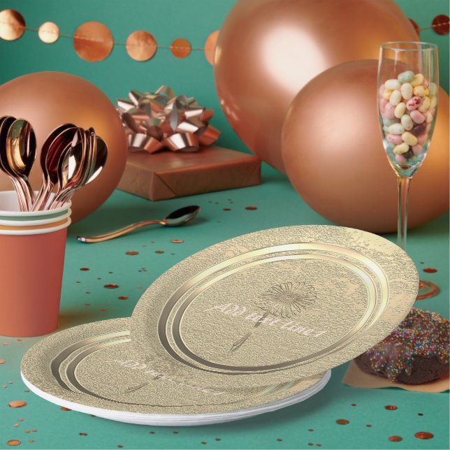 Add Text Gold Daisy  Paper Plate (Multi)