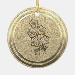 Add Text Gold Larkspur Delphinium Ceramic Ornament