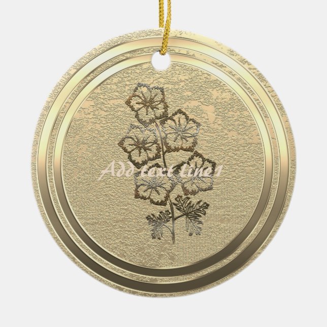 Add Text Gold Larkspur Delphinium Ceramic Ornament (Front)