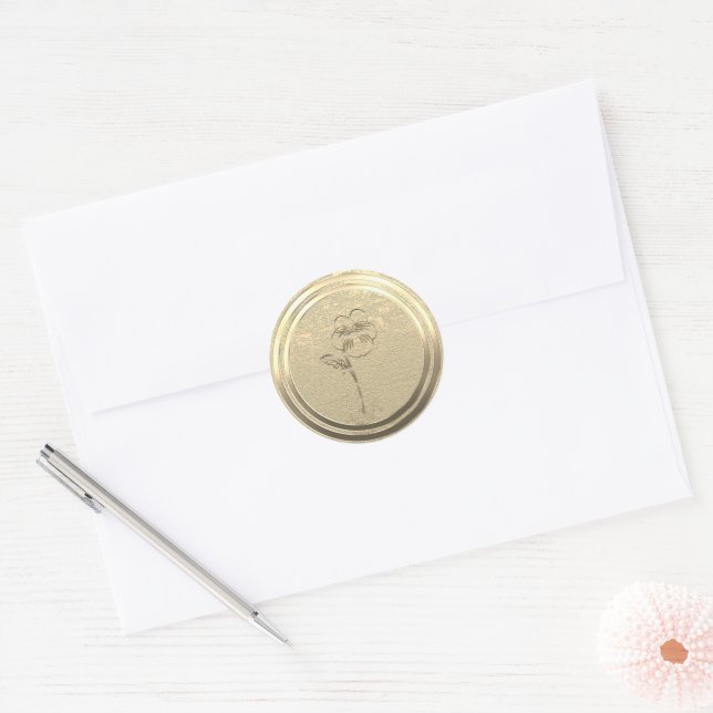 Add Text Gold Pansy Viola  Classic Round Sticker (Envelope)