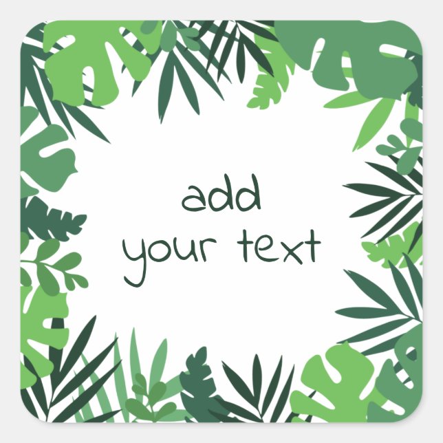 Add text in jungle palm leaves frame square sticker (Front)