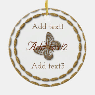 Add Text Magic Gold Butterfly Kids Christmas Ceramic Ornament