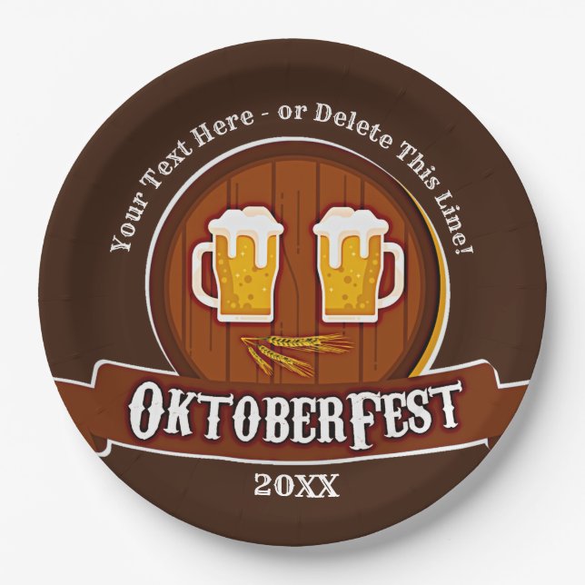 Add Text Name Year Oktoberfest Party 20xx 9"  Paper Plate (Front)