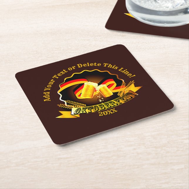 Add Text Name Year Oktoberfest Party 20xx Square Paper Coaster (Angled)