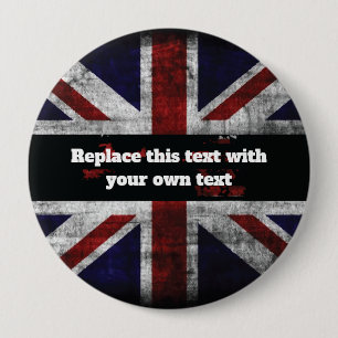 Add text on English flag Throw Pillow 4 Inch Round Button