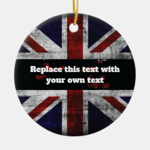 Add text on English flag Throw Pillow Ceramic Ornament