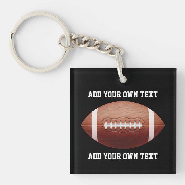 Add text on football throw pillow keychain (Front)